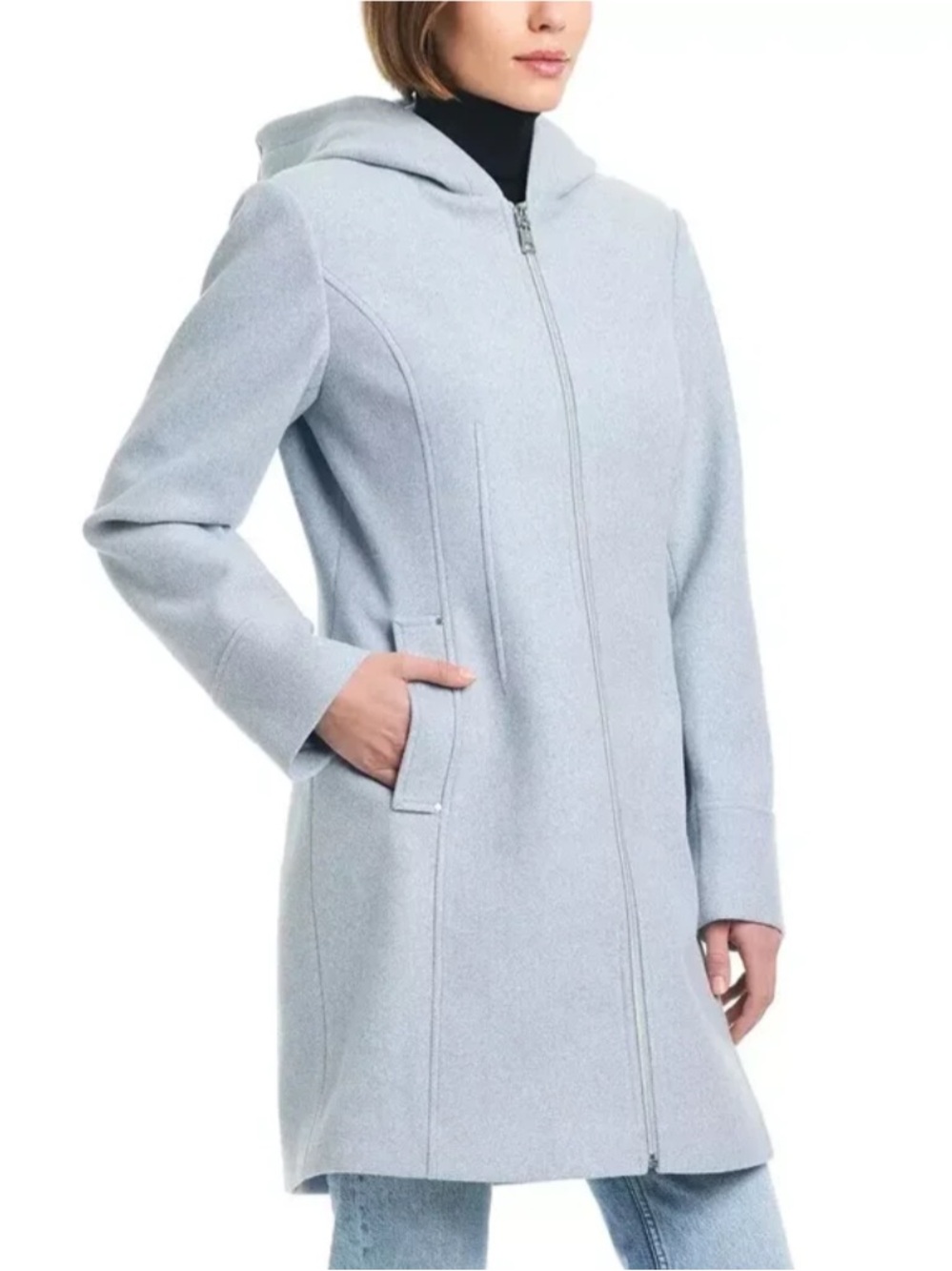 Vince Camuto Light Blue Faux Wool Hooded Zip Jacket Size Small